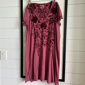 Johnny Was Maroon/Pink Embroidered Blouse/Tunic